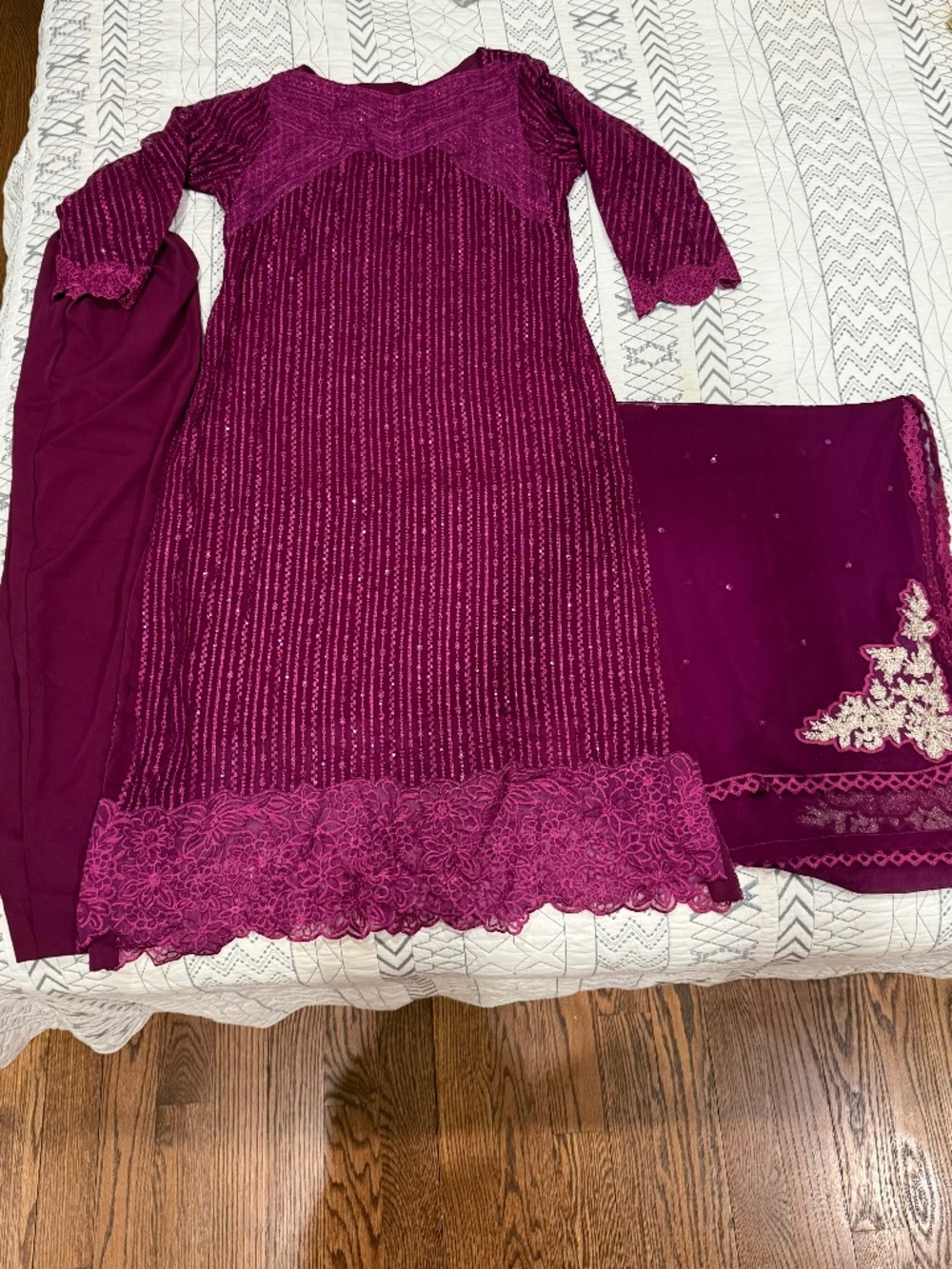 Azure Chiffon Embroidered 3Pc Suit, M, NWOT Pakistani